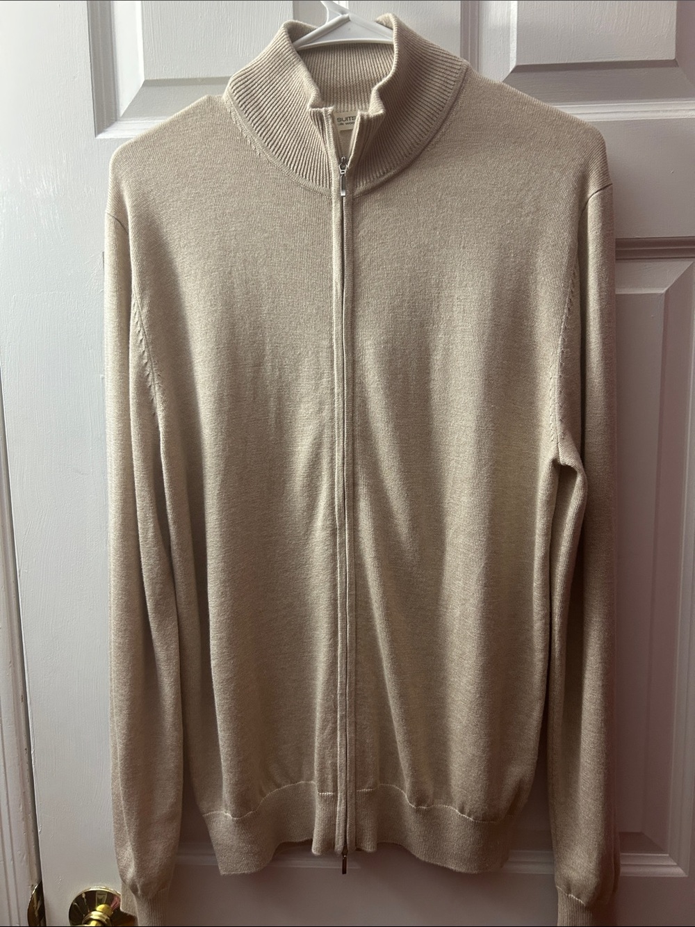 Suitsupply Cream Full-Zip  Silk/Wool/Cashmere Sweater Size M